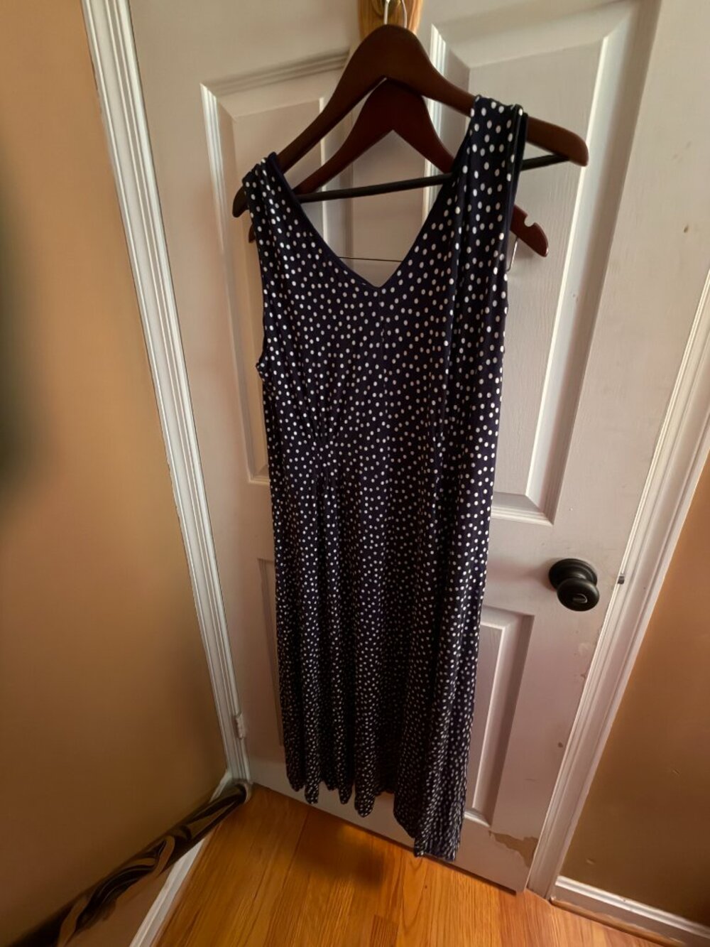 Coldwater Creek “No Dot About It” Dress | Navy Polka Dot Midi Maxi Dress - Picture 3 of 5
